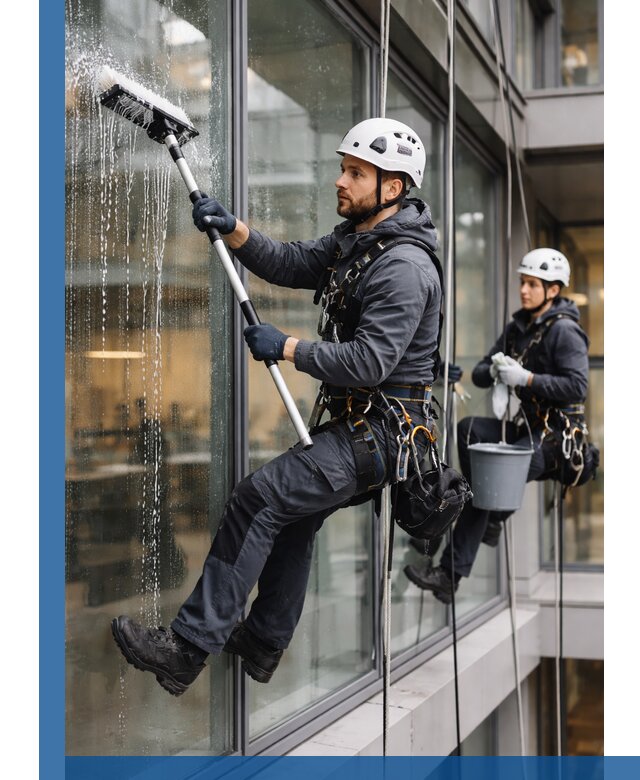 Профессиональная мойка витражей промышленными альпинистами в Гатчине