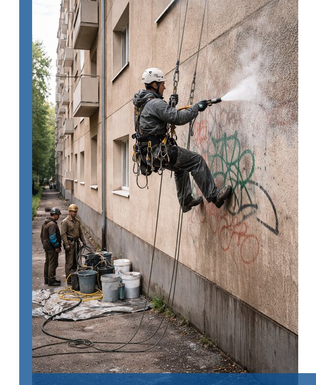 Удаление граффити с фасада в Гатчине без следов и повреждений