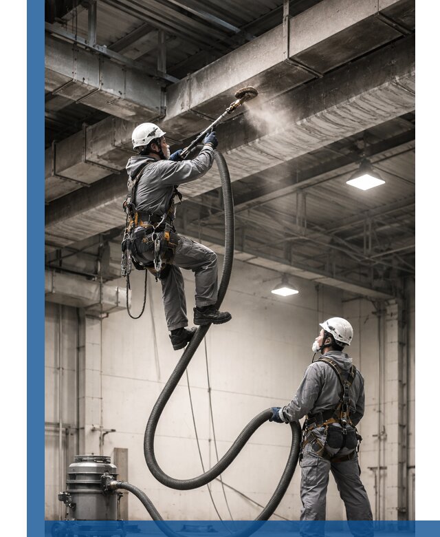 Обеспыливание потолочных конструкций в Гатчине промышленным альпинизмом