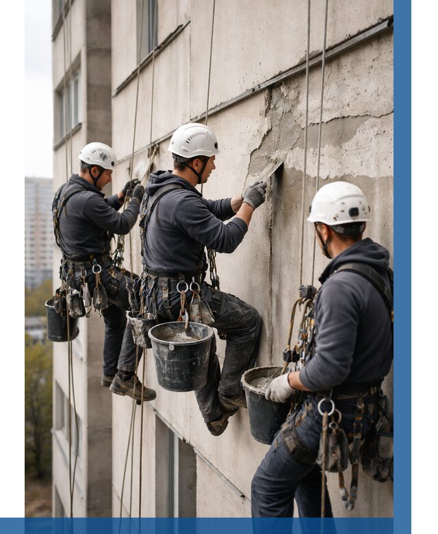 Ремонт бетонных элементов фасада в Гатчине от 2569 р. | ВЫСОТНИК-Гтч