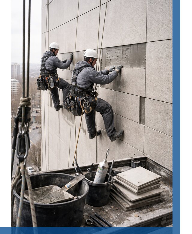 Ремонт фасада из керамогранита в Гатчине от 2569 р. | ВЫСОТНИК-Гтч