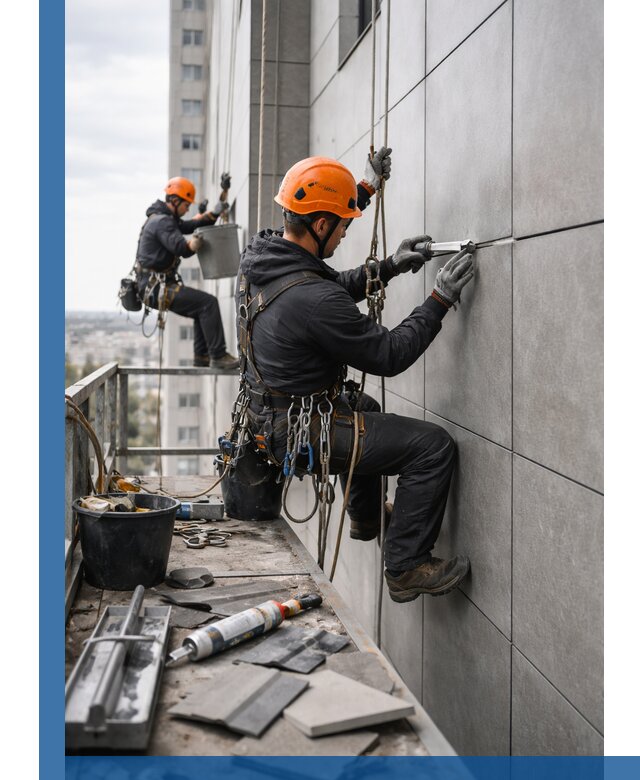 Профессиональный ремонт фасада из керамогранита в Гатчине