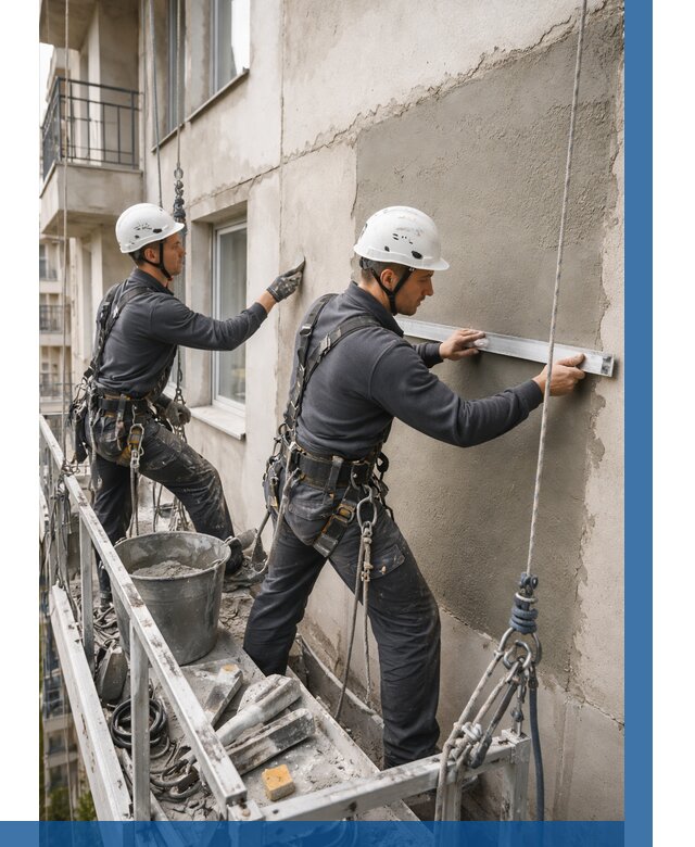 Штукатурка фасада на высоте в Гатчине от 925 р. | ВЫСОТНИК-Гтч