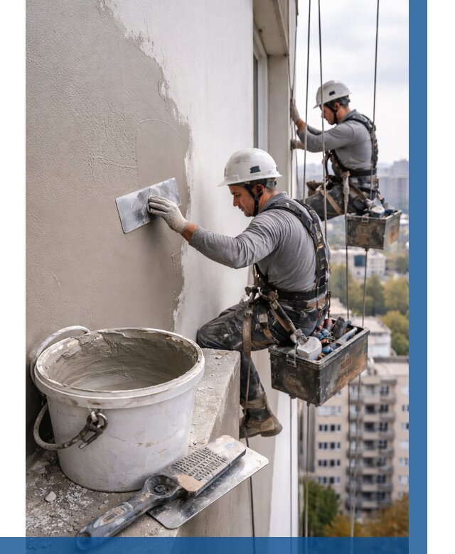 Шпаклевка фасада на высоте в Гатчине от 719 р. | ВЫСОТНИК-Гтч