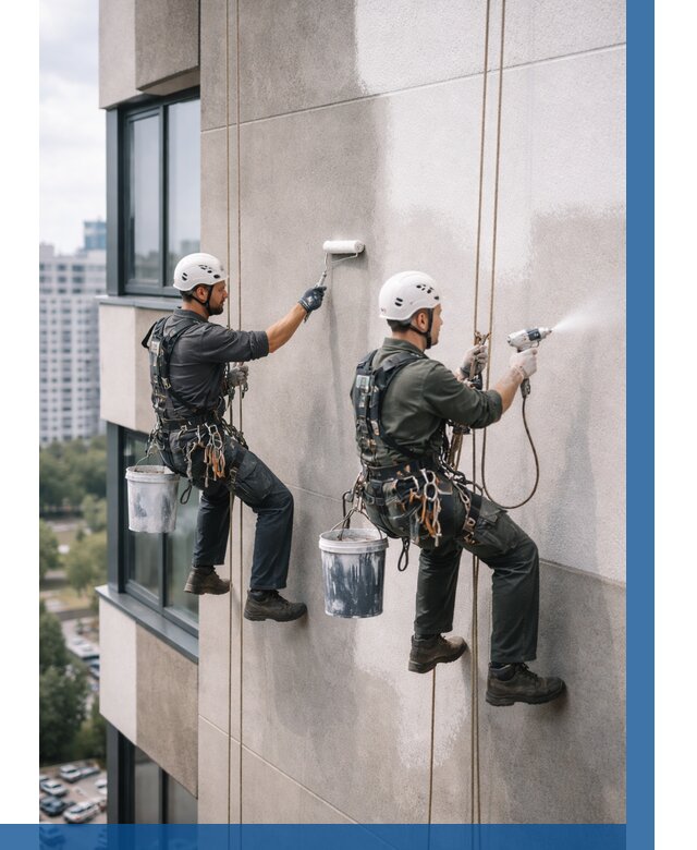 Покраска фасада альпинистами в Гатчине от 308 р. | ВЫСОТНИК-Гтч