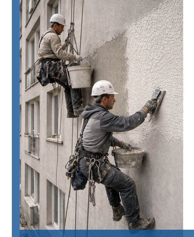 Нанесение декоративной штукатурки короед на фасад в Гатчине