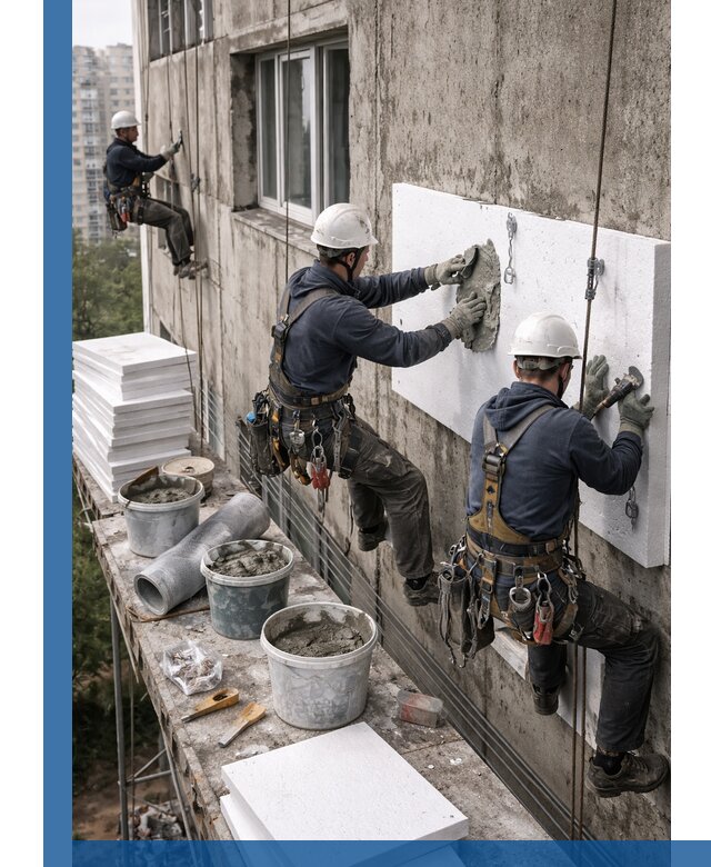 Утепление фасада пенополистиролом в Гатчине под ключ