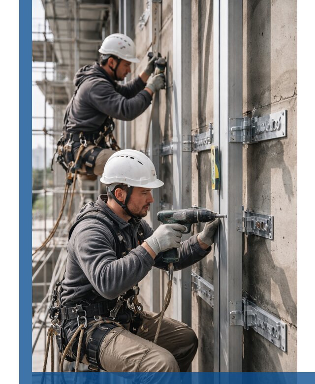 Монтаж и крепление подсистемы вентфасада в Гатчине