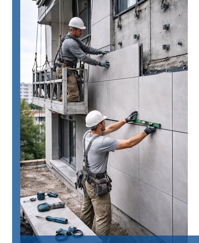 Монтаж керамогранита на фасад в Гатчине под ключ с гарантией качества