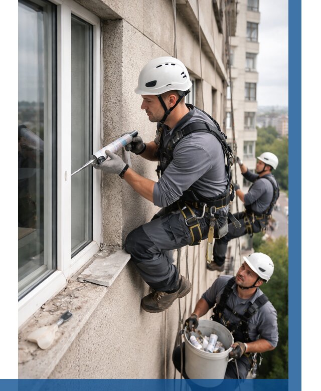 Герметизация оконных швов снаружи в Гатчине от 1541 р. | ВЫСОТНИК-Гтч