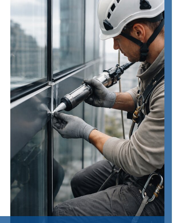 Герметизация стыков витража в Гатчине от 1233 р. | ВЫСОТНИК-Гтч