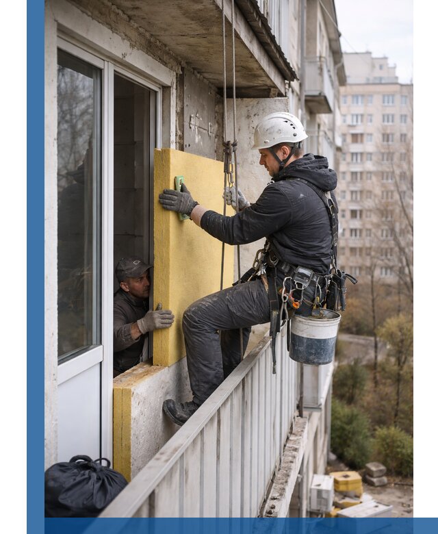 Профессиональное утепление балкона снаружи в Гатчине под ключ
