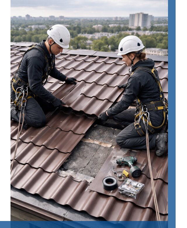 Ремонт металлочерепицы на крыше в Гатчине от 925 р. | ВЫСОТНИК-Гтч