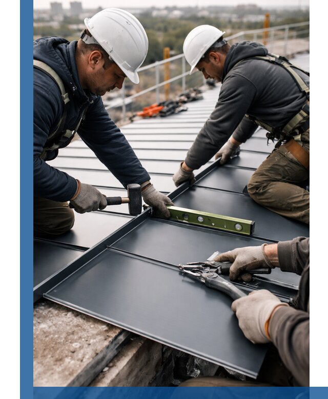 Монтаж фальцевой кровли в Гатчине для промышленных зданий