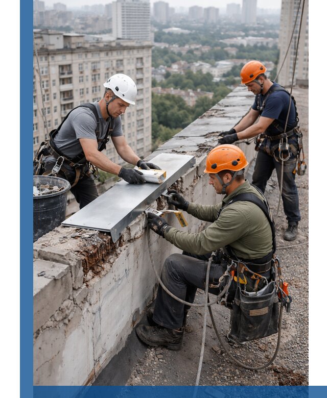 Ремонт парапета на кровле в Гатчине, высотные работы с гарантией