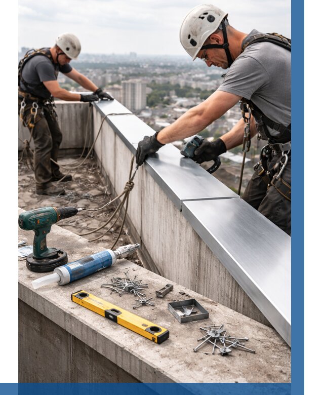 Монтаж парапетных крышек в Гатчине от 822 р. | ВЫСОТНИК-Гтч