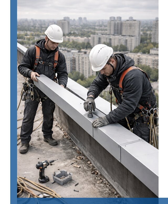 Монтаж парапетных крышек и ограждений кровли в Гатчине