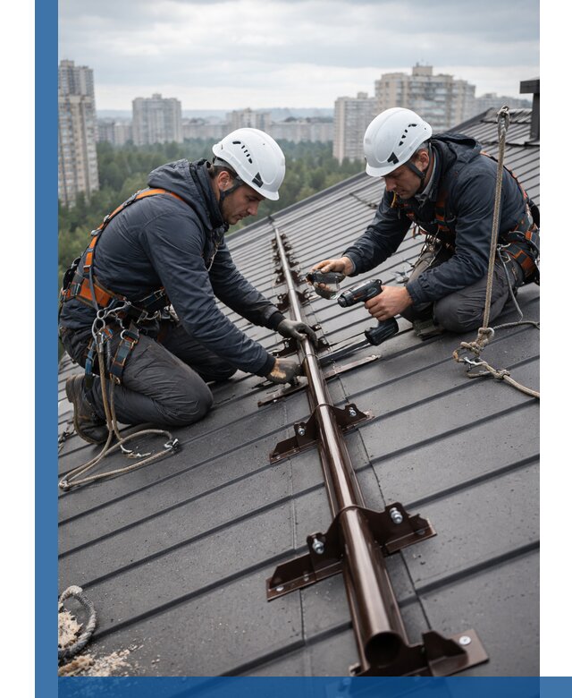 Монтаж снегозадержателей на кровле зданий в Гатчине под ключ