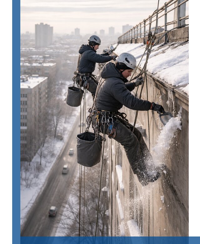 Очистка карнизов от снега в Гатчине профессионально и безопасно