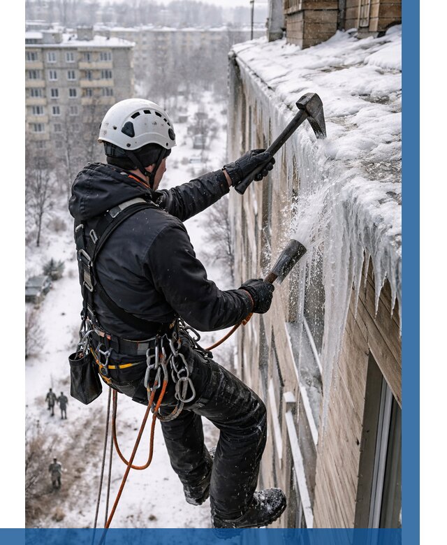 Сбивание сосулек с крыши в Гатчине по цене от 4624 р. | ВЫСОТНИК-Гтч