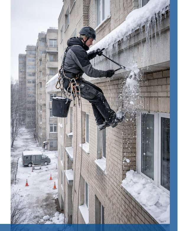 Удаление наледи с карнизов в Гатчине от 360 р. | ВЫСОТНИК-Гтч