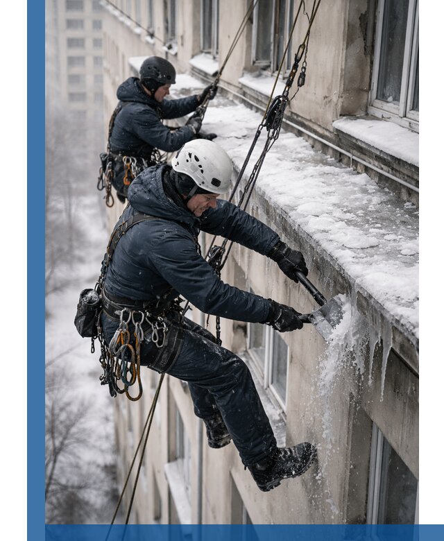 Удаление наледи и сосулек с карнизов в Гатчине профессионально