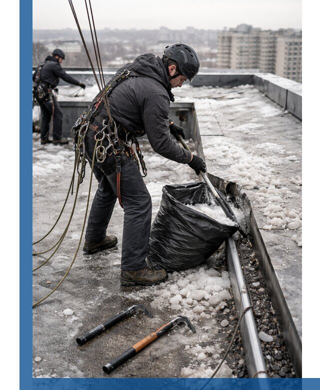Аварийная очистка кровли в Гатчине от промальпинистов
