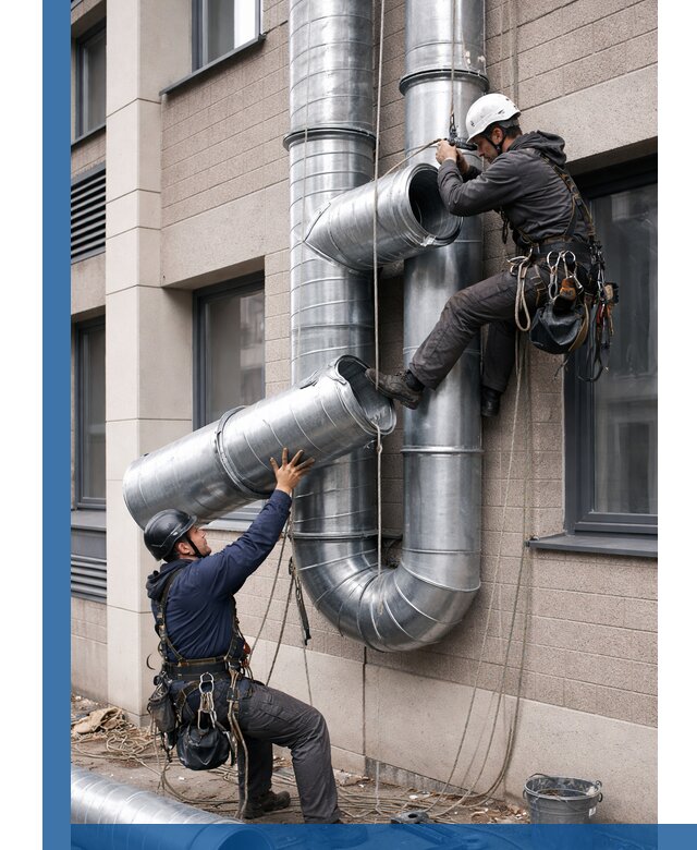 Монтаж фасадных воздуховодов в Гатчине с герметизацией и крепежом