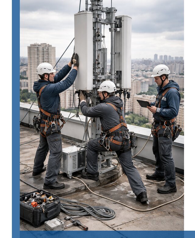 Монтаж антенн связи на крыше в Гатчине с вводом в эксплуатацию