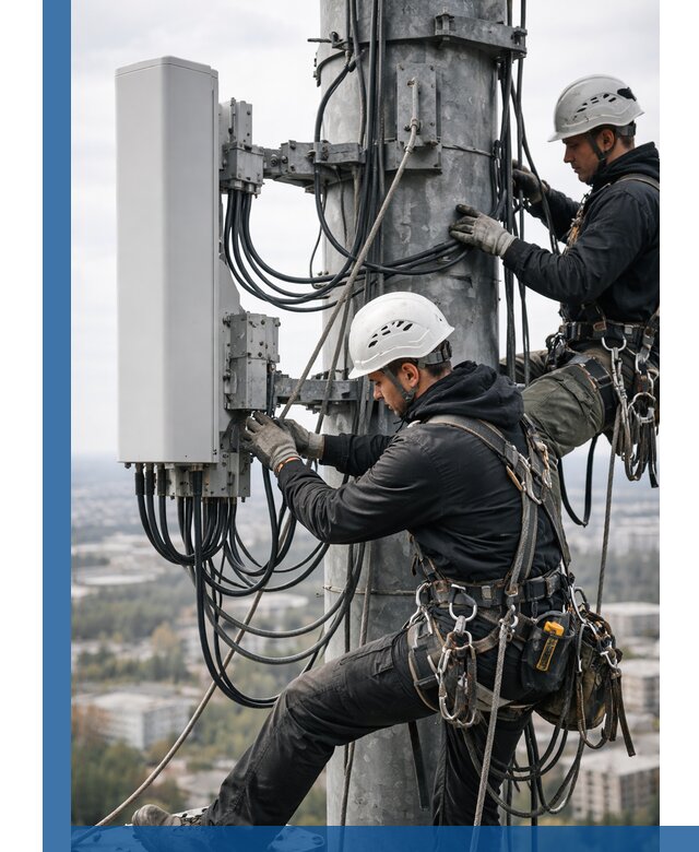 Монтаж оборудования связи на мачте в Гатчине с пусконаладкой