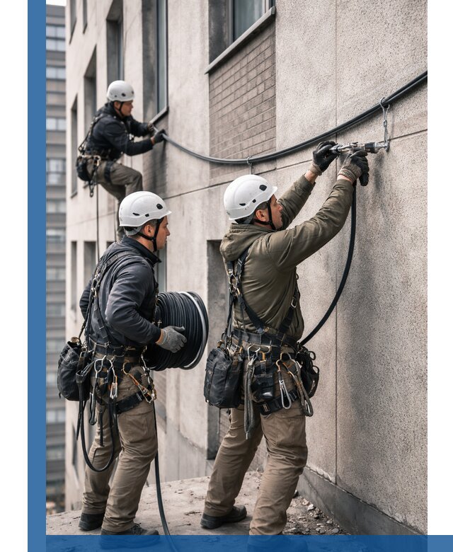 Прокладка кабеля по фасаду в Гатчине, профессиональный монтаж