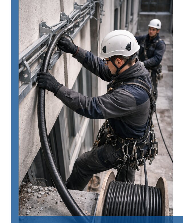 Протяжка кабеля питания на высоте в Гатчине с гарантией безопасности и качества