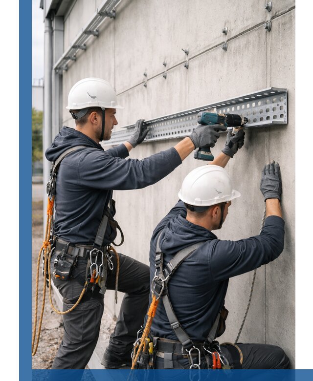 Монтаж кабельных лотков на фасаде зданий в Гатчине с гарантией