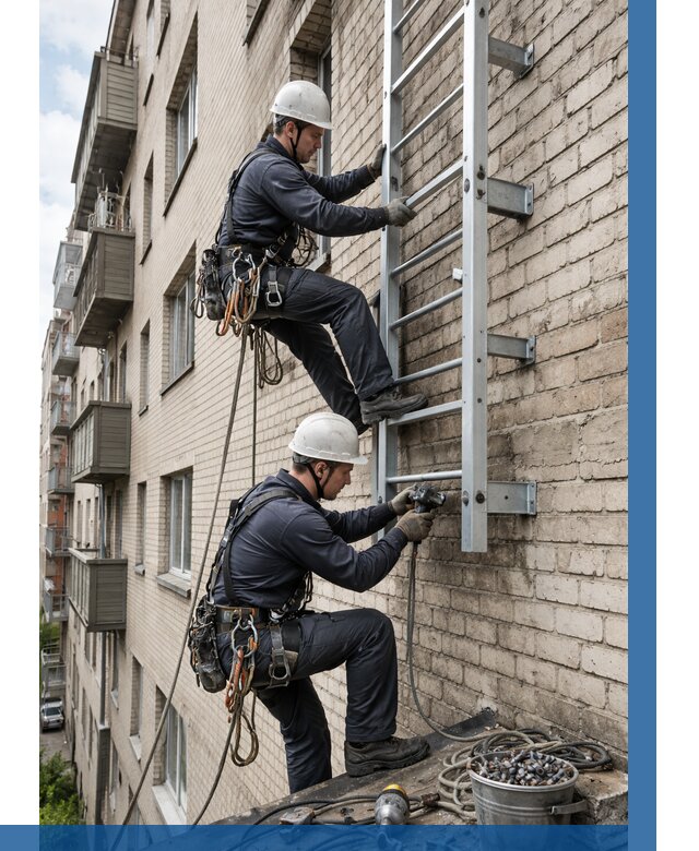 Монтаж пожарной лестницы в Гатчине от 25690 р заказать у ВЫСОТНИК-Гтч