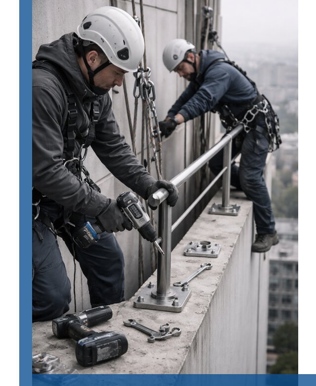 Монтаж перил на высоте в Гатчине для жилых и промобъектов