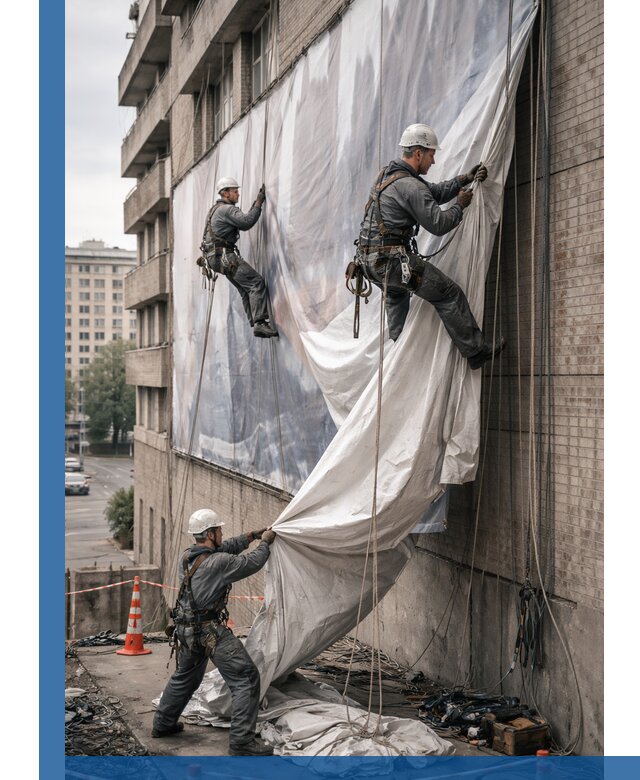 Демонтаж баннеров с фасада в Гатчине оперативно и безопасно