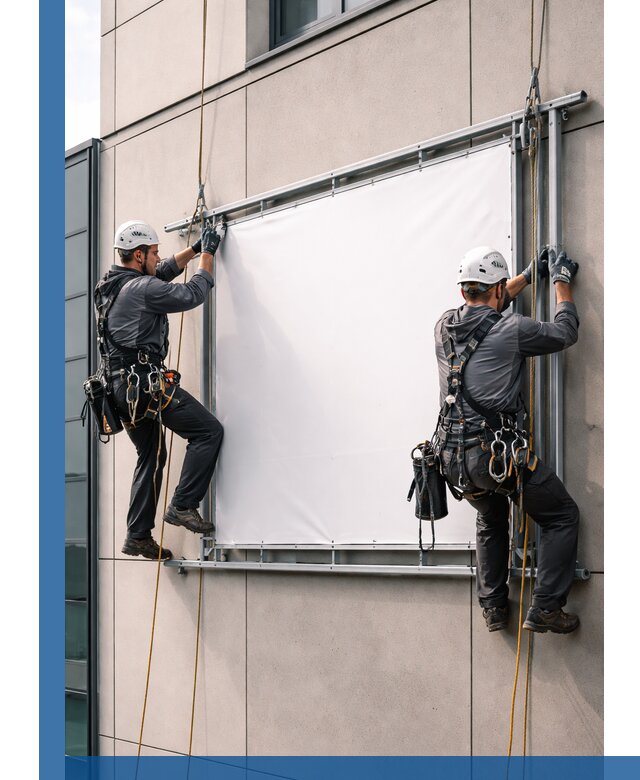 Монтаж наружной рекламной вывески в Гатчине под ключ