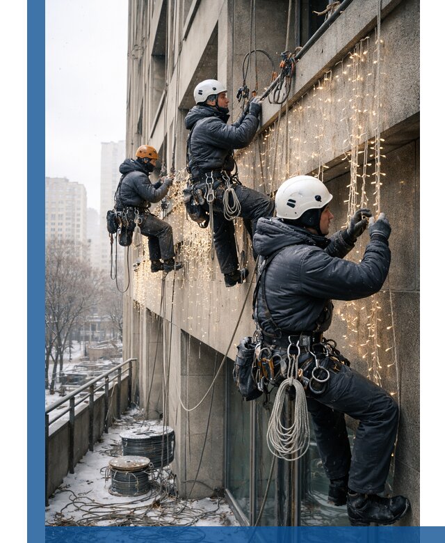 Монтаж новогодней иллюминации и украшение фасадов в Гатчине