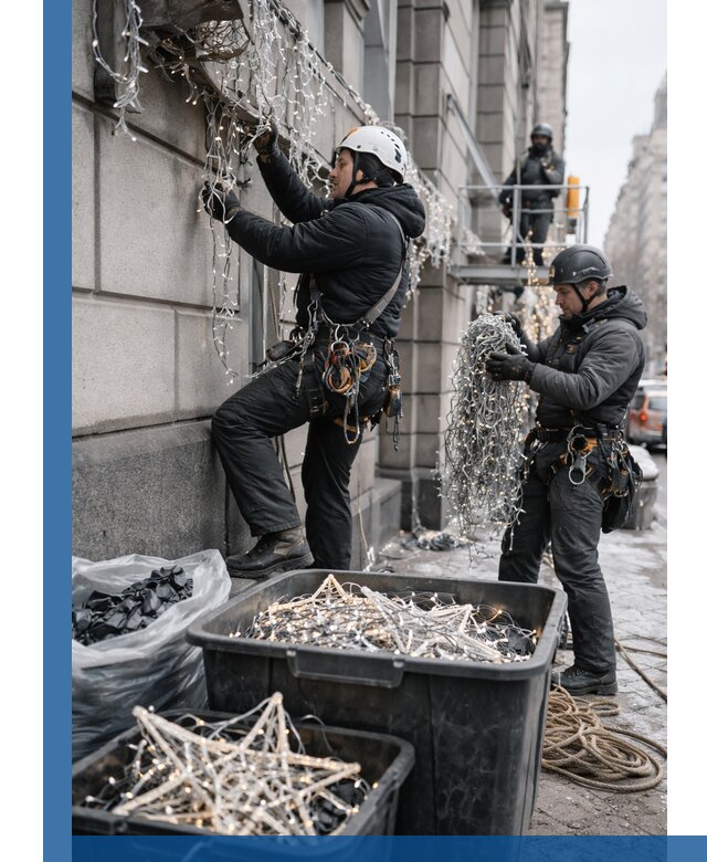 Демонтаж новогоднего оформления и гирлянд в Гатчине