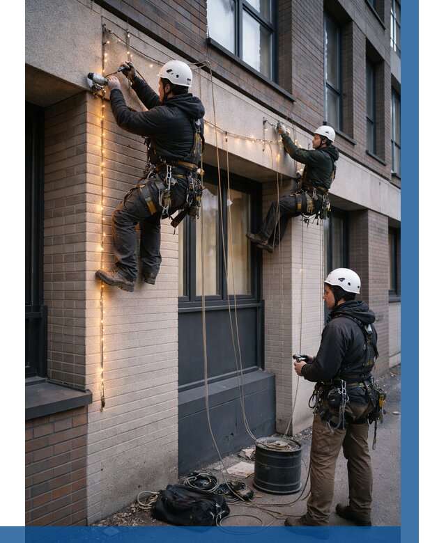 Монтаж гирлянд на фасаде в Гатчине от 3597 р. | ВЫСОТНИК-Гтч