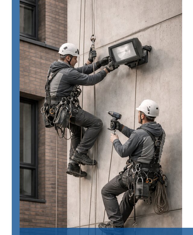 Профессиональный монтаж фасадных прожекторов в Гатчине под ключ