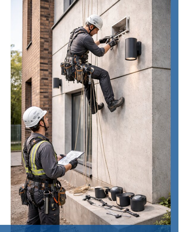 Монтаж фасадного освещения в Гатчине от 2569 р. | ВЫСОТНИК-Гтч