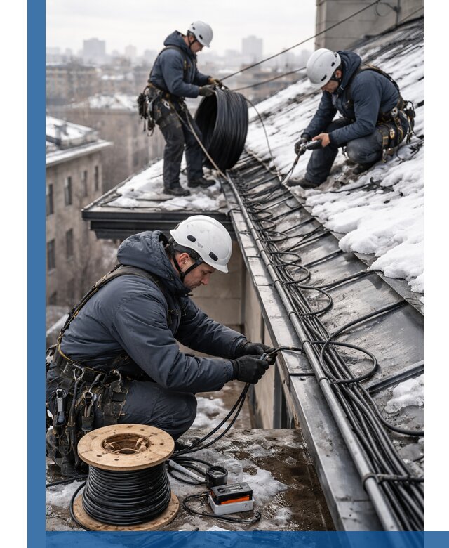 Монтаж греющего кабеля на кровле в Гатчине под ключ