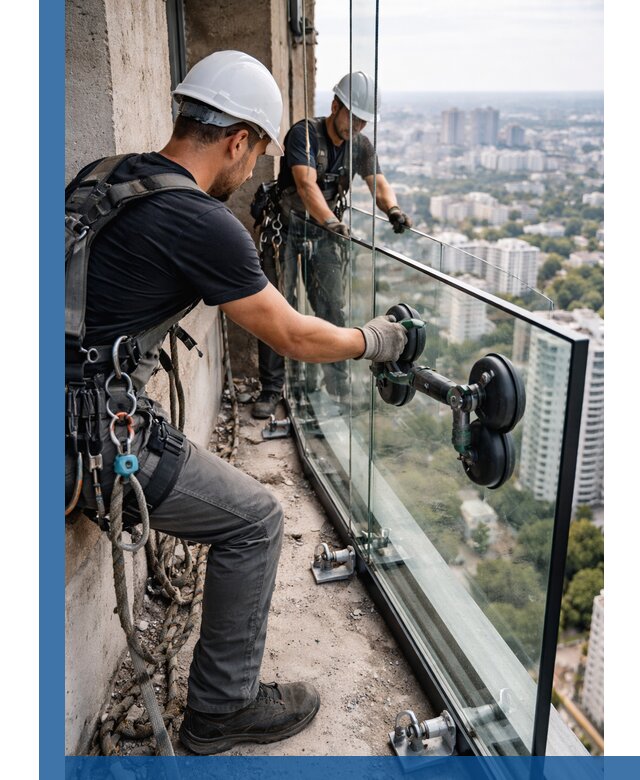 Монтаж стеклянных ограждений под ключ с гарантией в Гатчине