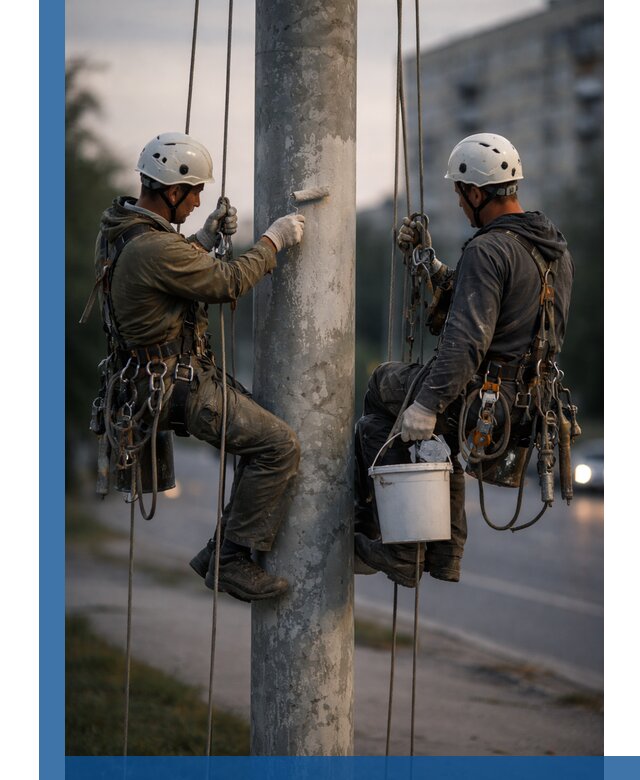 Покраска опор освещения и антикоррозийная защита в Гатчине