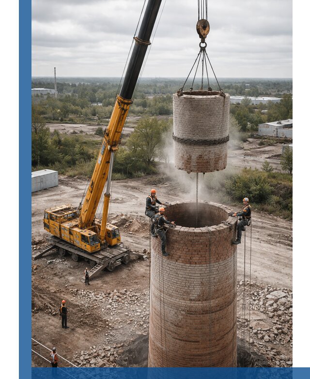 Демонтаж дымовой трубы в Гатчине с гарантиями безопасности