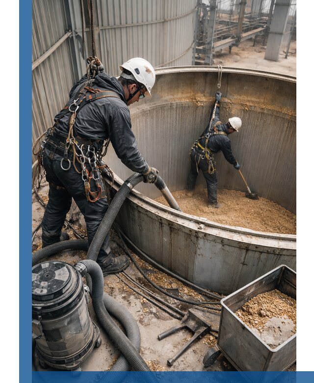 Профессиональная чистка зерновых бункеров в Гатчине с выездом