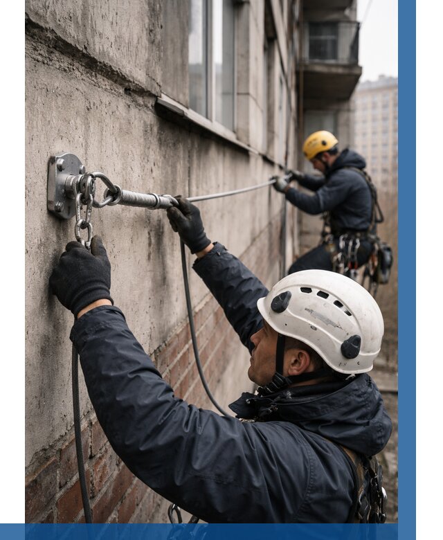 Монтаж анкерных линий в Гатчине от 3083 р. | ВЫСОТНИК-Гтч