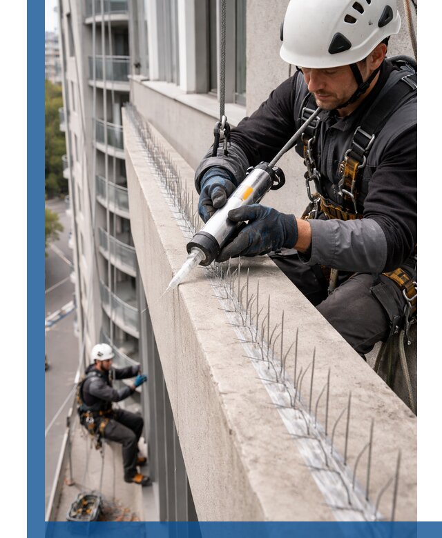 Установка шипов от птиц на фасадах и кровлях в Гатчине